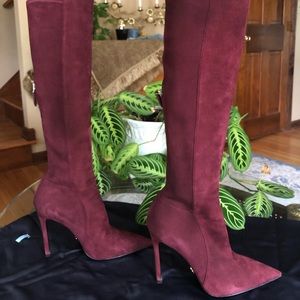PRADA wine suede knee high boots 36 (6)